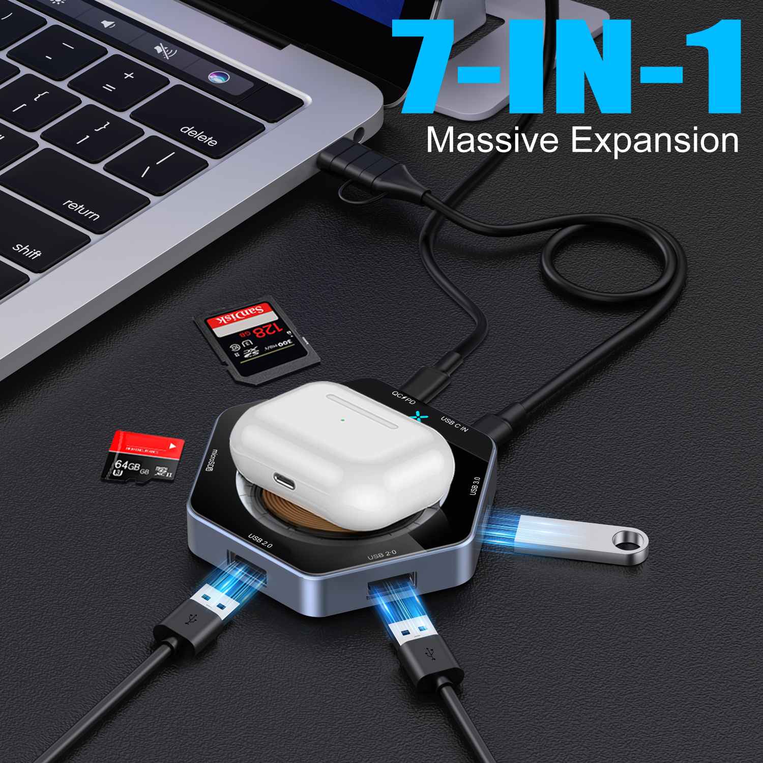 15W Rask lading 7 In1 USB Hub Dock Wireless Charger